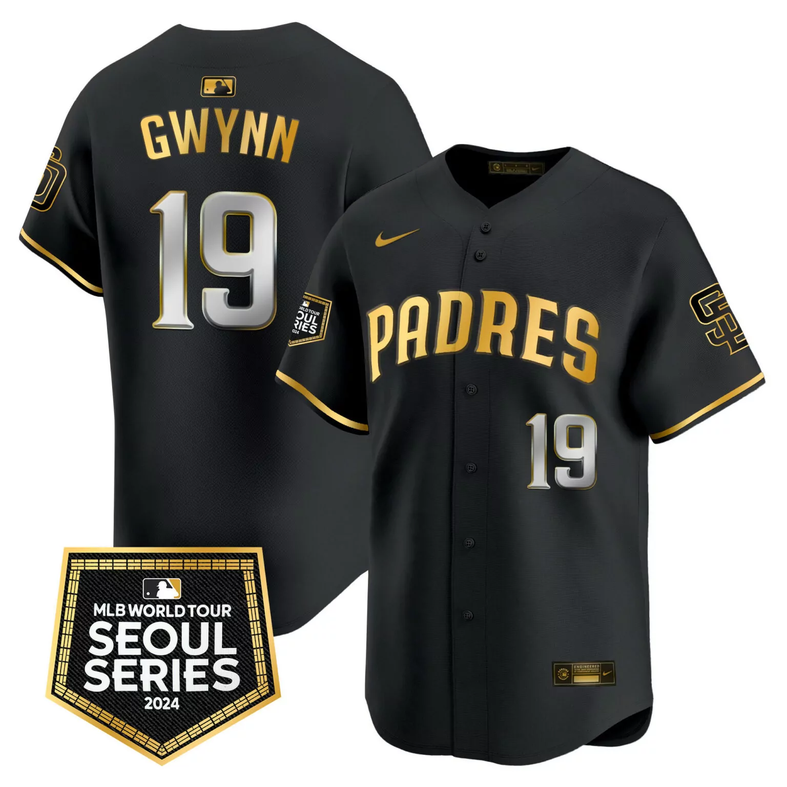 Custom Black gold tony gwynn san diego padres 2024 for peter robinson patch jersey all stitched 7840