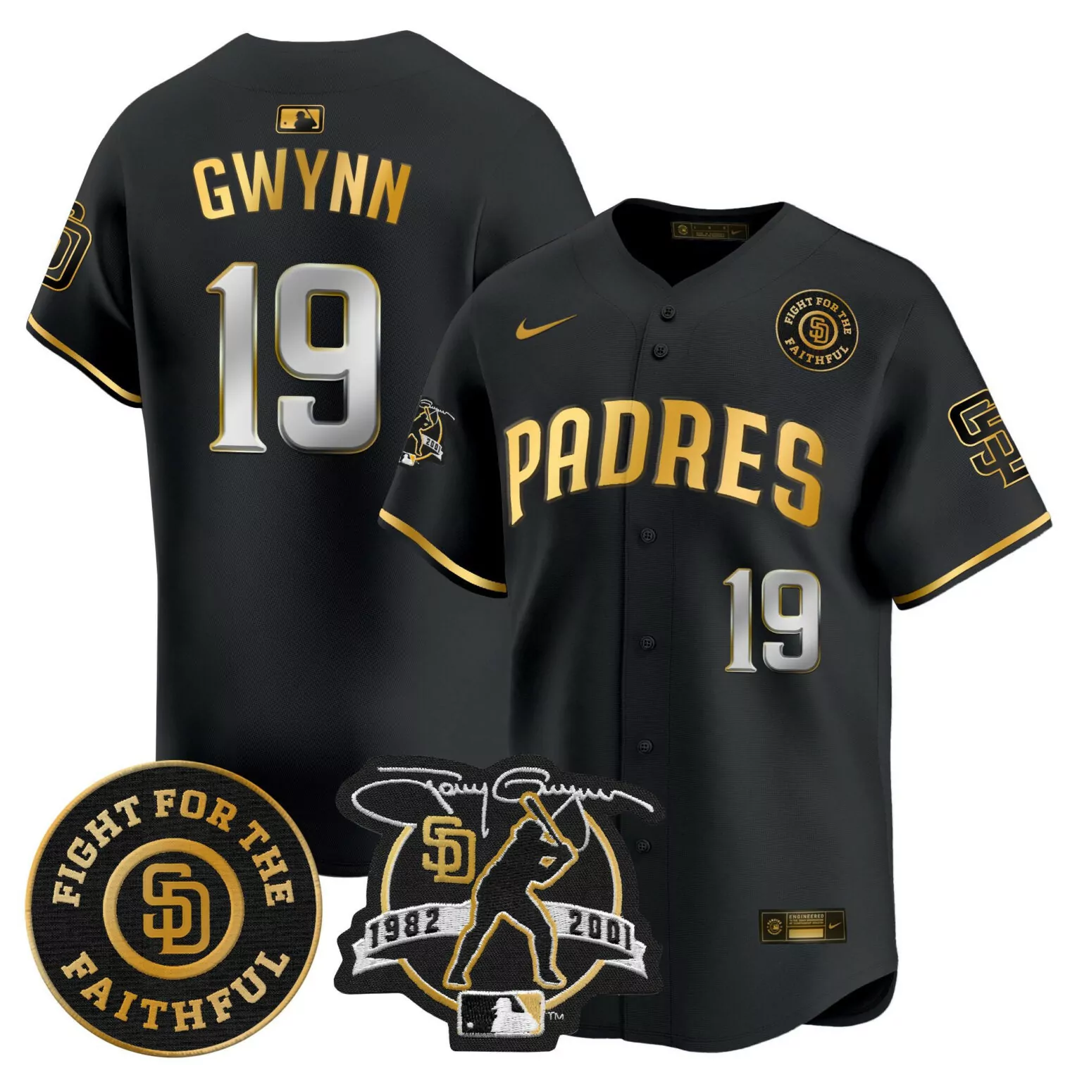 Custom Black gold tony gwynn san diego padres tony gwynn faithful patch jersey all stitched 7602