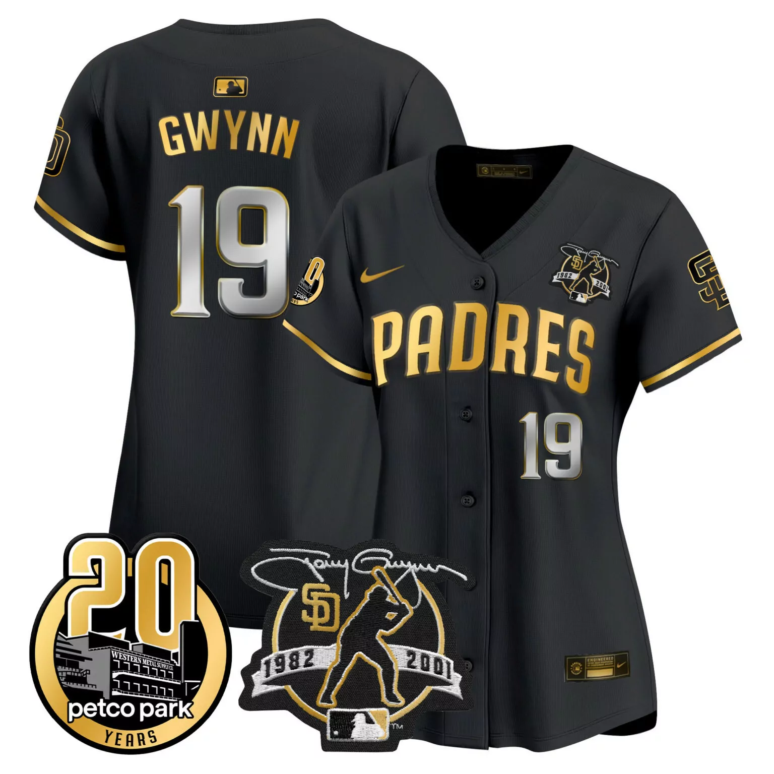 Custom Black gold tony gwynn san diego padres tony gwynn faithful patch jersey all stitched 7602