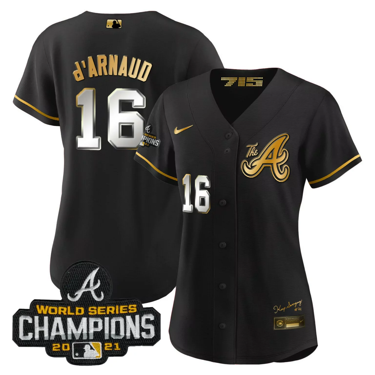 Custom Black gold travis darnaud atlanta braves champions city connect gold jersey all stitched 9229