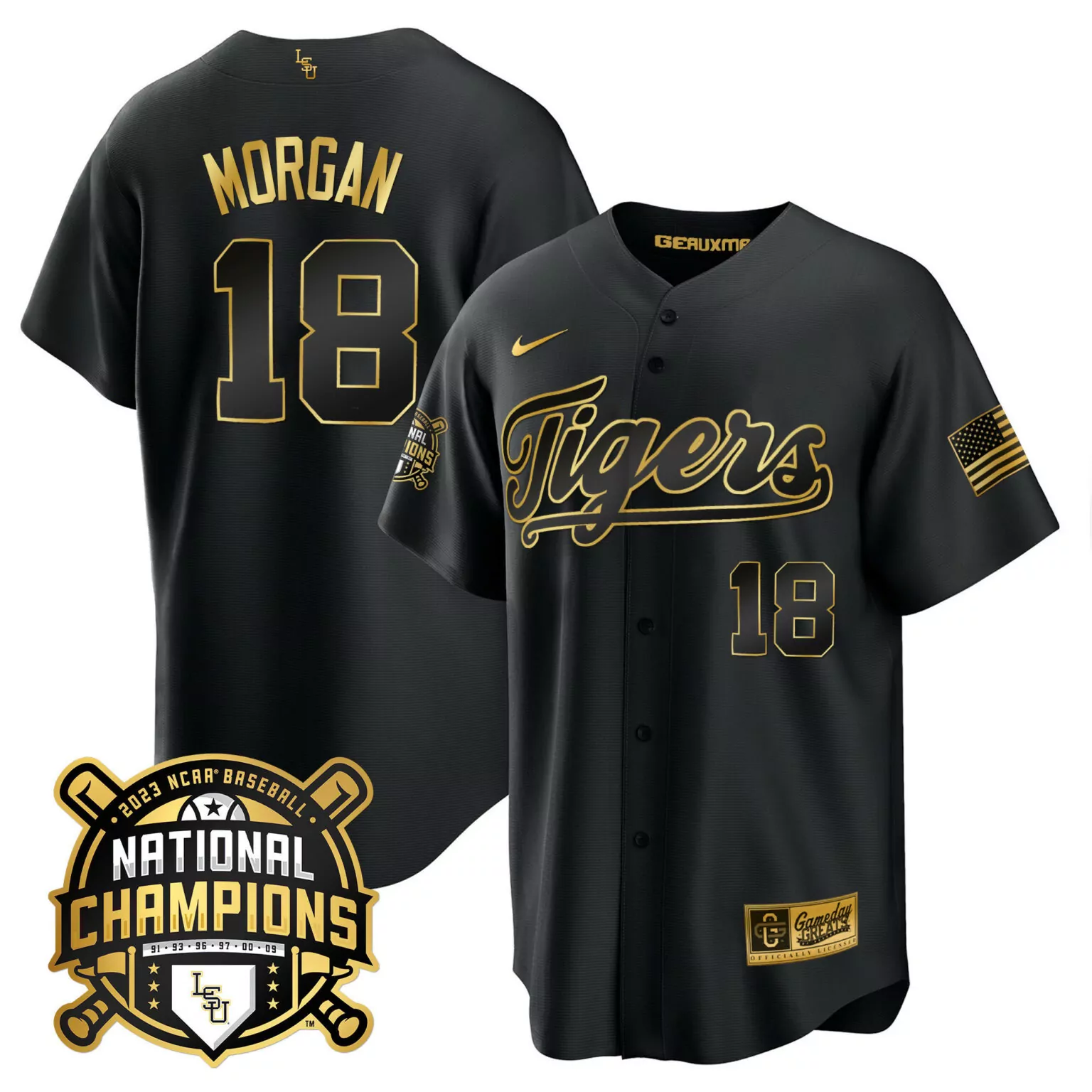 Personalized Black gold tre morgan lsu tigers 2023 national champions gold cool jersey v2 all stitched 6185