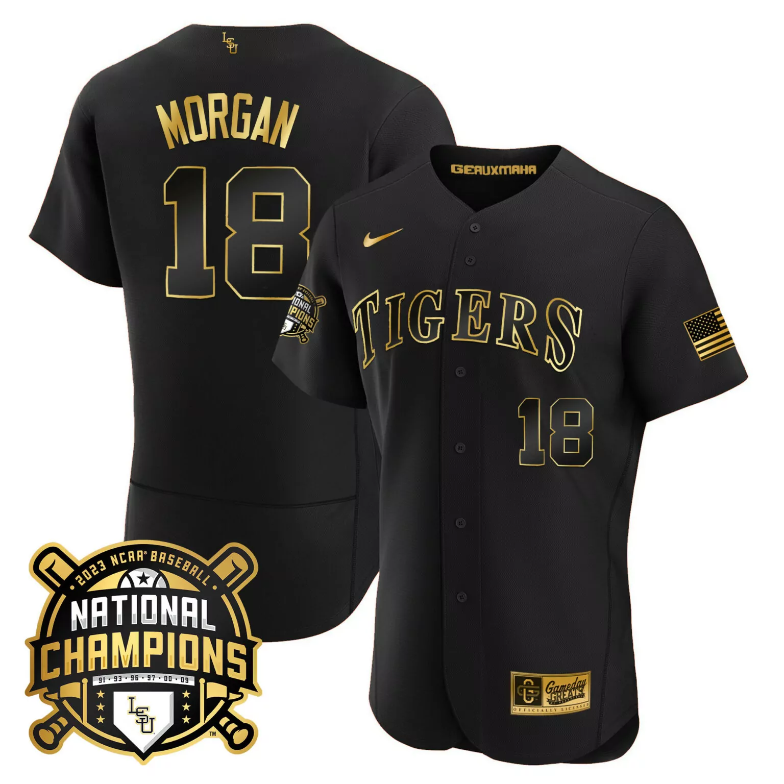 Customizable Black gold tre morgan lsu tigers 2023 national champions gold flex jersey all stitched 7673