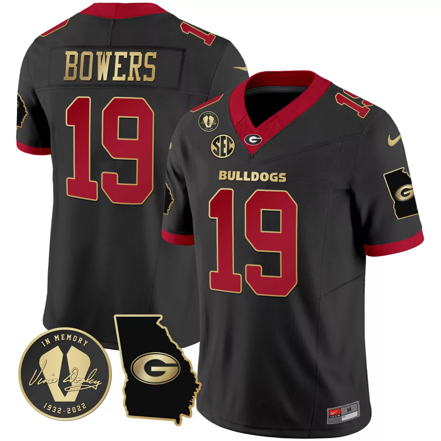 Customizable Black gold trim brock bowers georgia bulldogs 2024 jersey v3 georgia map all stitched 4201