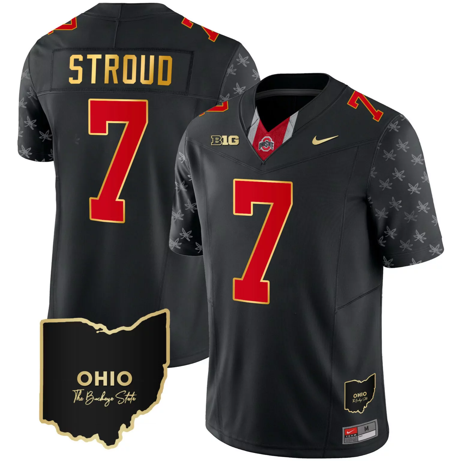 Custom Black gold trim c j stroud ohio state buckeyes 2023 alternate gold jersey stitched 1778
