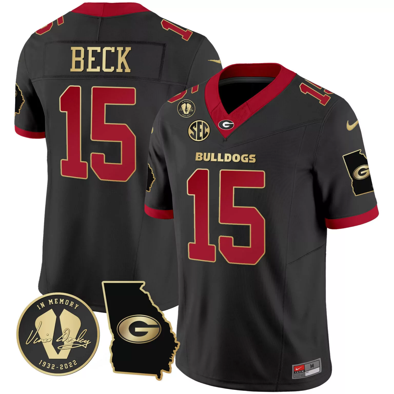 Custom Black gold trim carson beck georgia bulldogs 2024 jersey v3 georgia map all stitched 9930