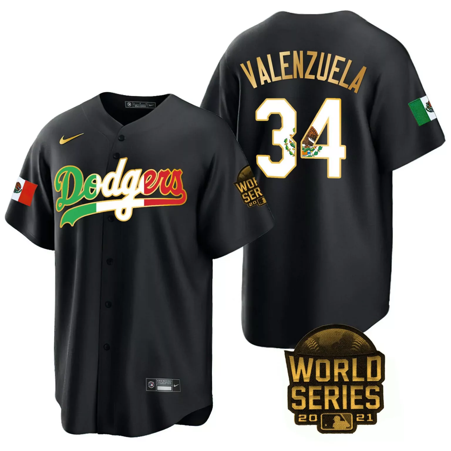 Custom Black gold trim fernando valenzuela los angeles dodgers mexico world series patch jersey all stitched 9769