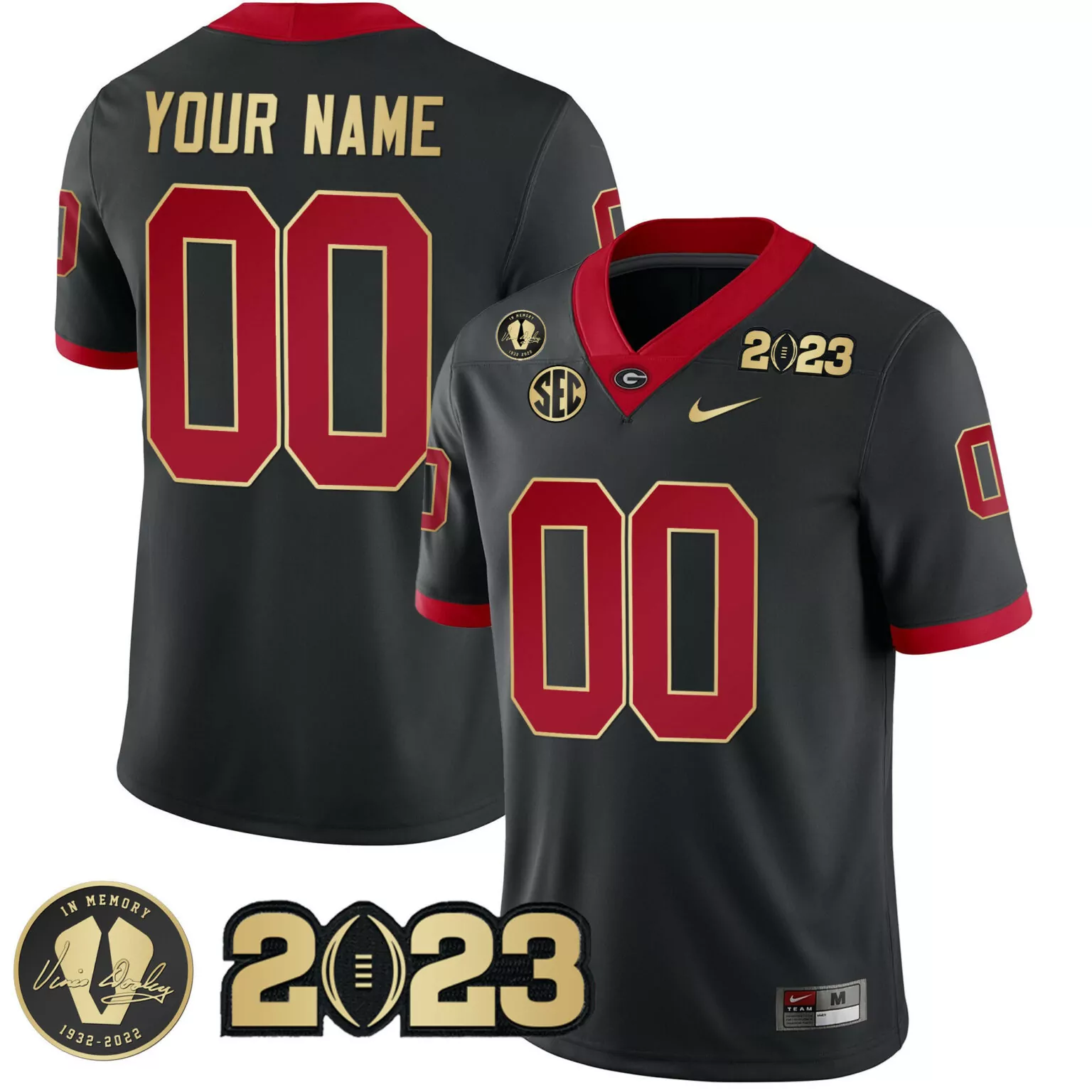Custom Black gold trim georgia bulldogs 2023 champions v2 custom jersey all stitched 5623