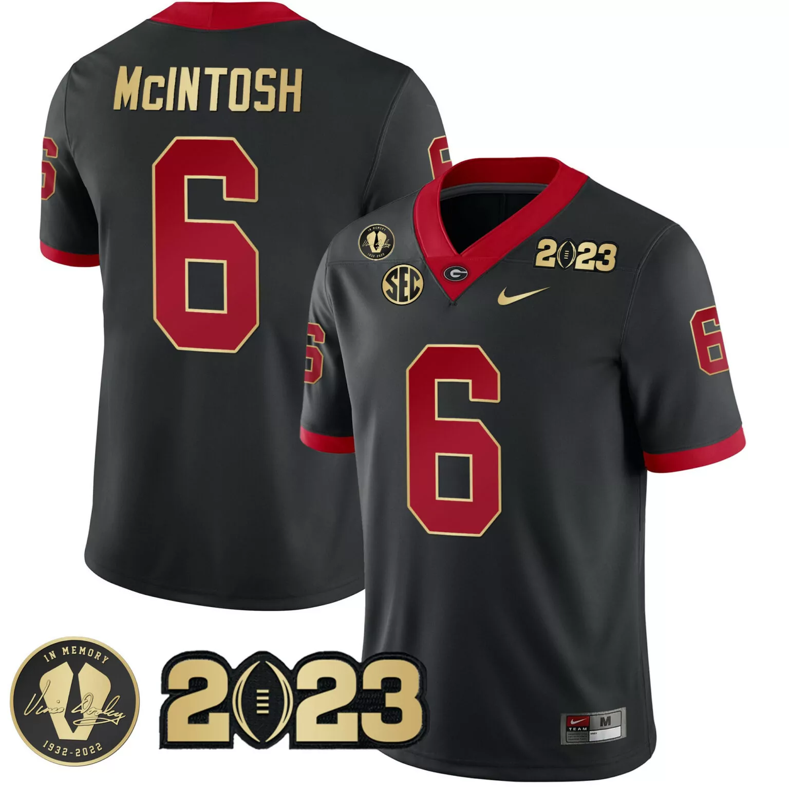 Personalized Black gold trim kenny mcintosh georgia bulldogs 2023 champions v2 jersey all stitched 9214