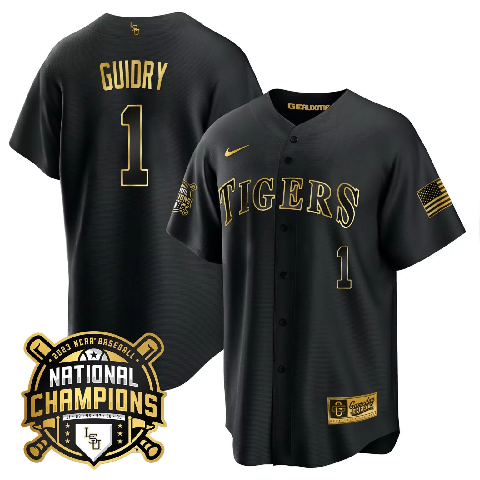 Customizable Black gold weylin guidry lsu tigers 2023 national champions gold cool jersey all stitched 6175