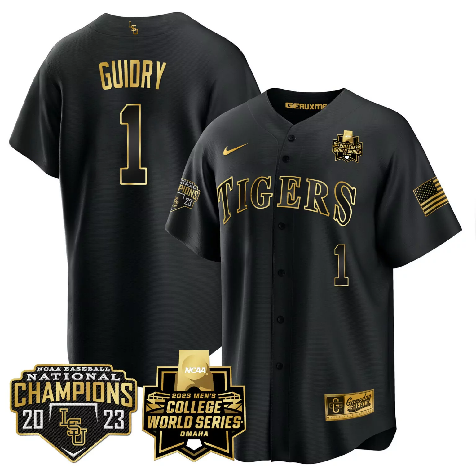 Custom Black gold weylin guidry lsu tigers 2023 national champions gold cool jersey v4 all stitched 8945