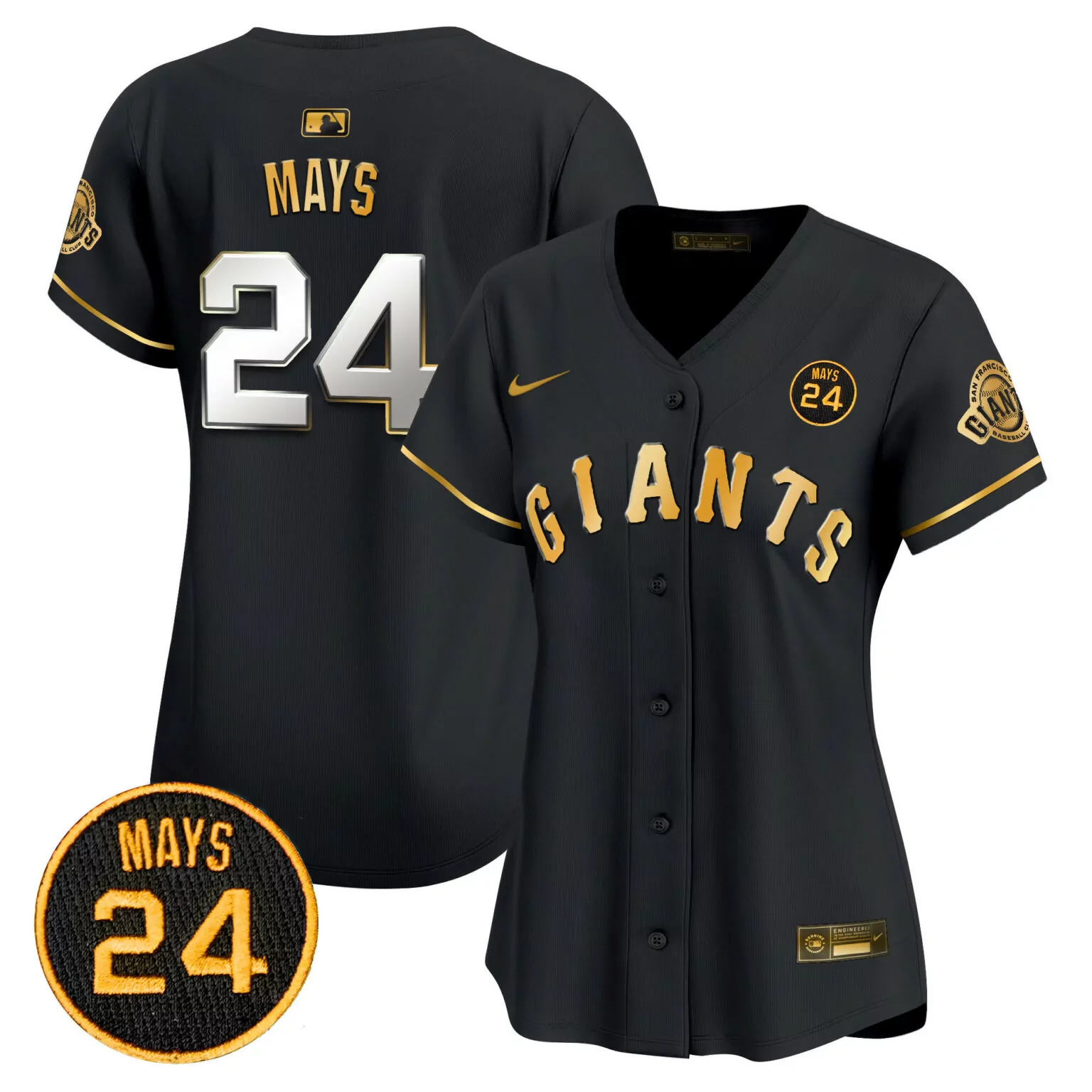 Custom Black gold willie mays san francisco giants 2024 willie mays patch jersey v3 all stitched 5392