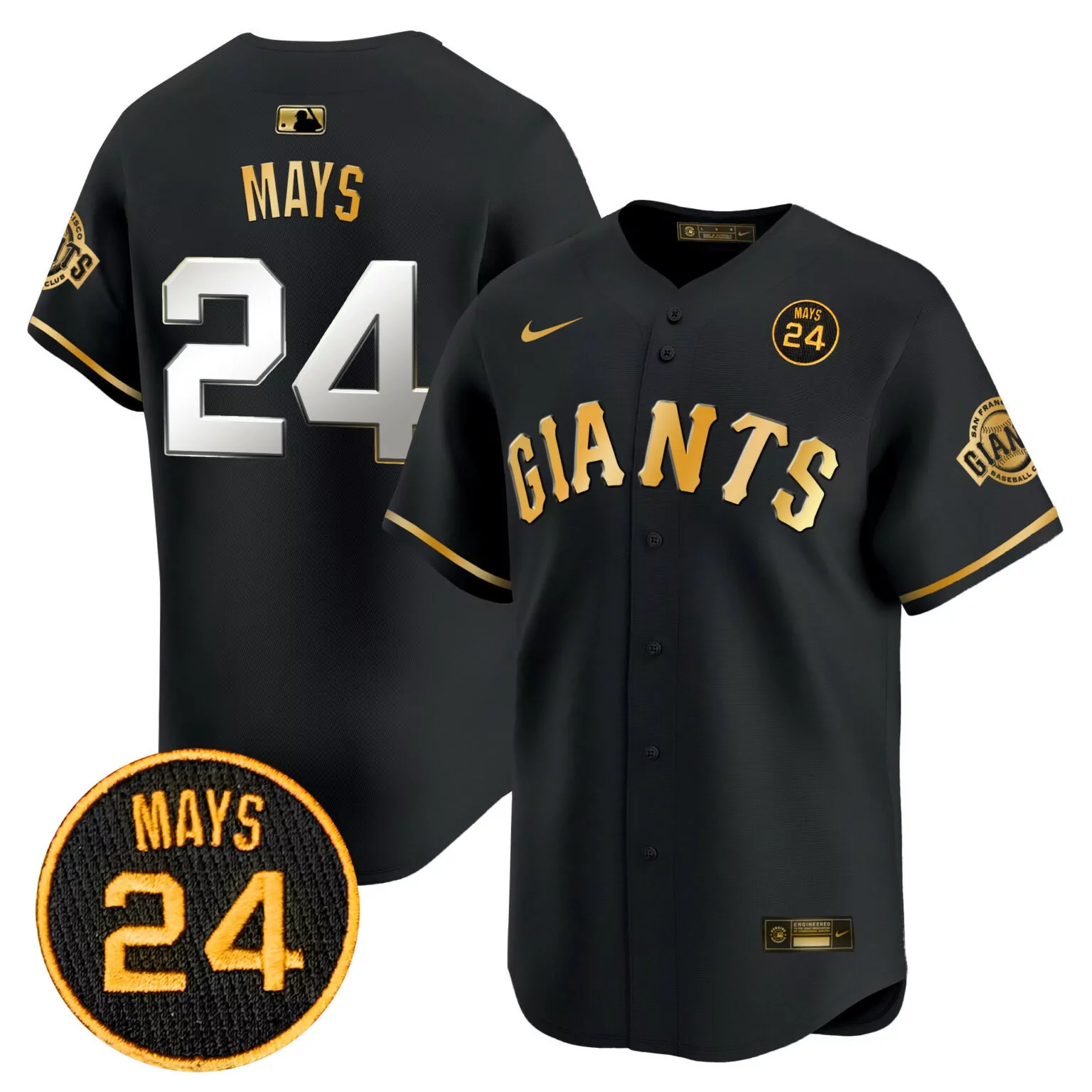 Custom Black gold willie mays san francisco giants 2024 willie mays patch jersey v3 all stitched 5392