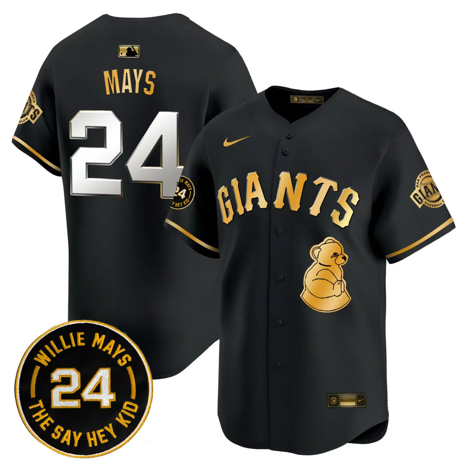Custom Black gold willie mays san francisco giants 2024 willie mays patch jersey v3 all stitched 5392