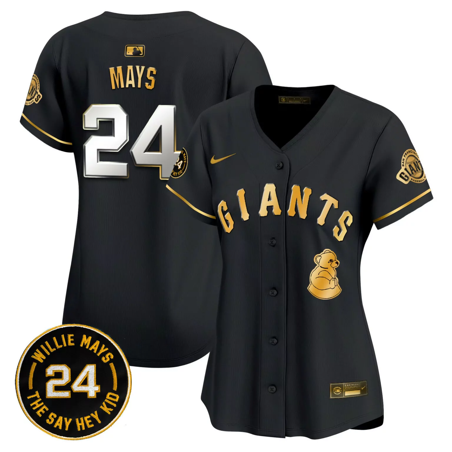 Custom Black gold willie mays san francisco giants 2024 willie mays patch jersey v3 all stitched 5392