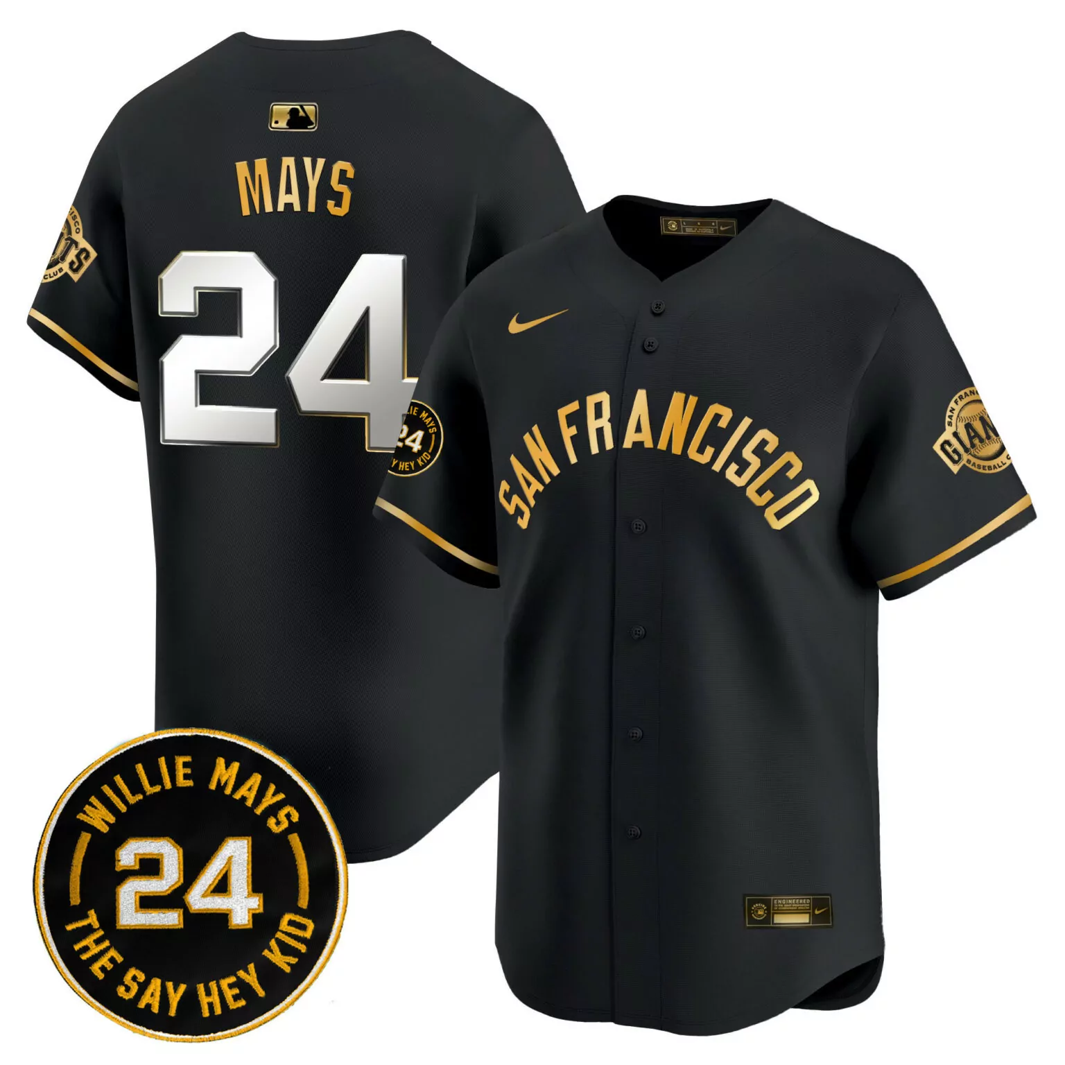 Custom Black gold willie mays san francisco giants 2024 willie mays patch jersey v3 all stitched 5392