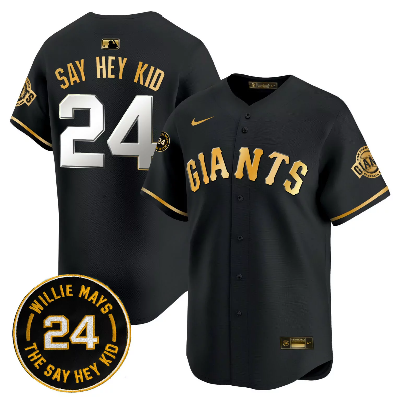 Custom Black gold willie mays san francisco giants 2024 willie mays patch jersey v6 all stitched 7913