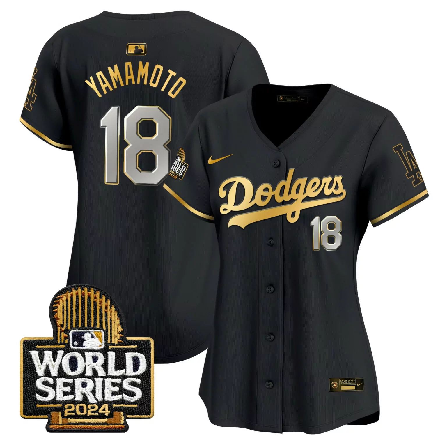 Custom Black gold yamamoto los angeles dodgers 2024 world series gold trim jersey all stitched 2849