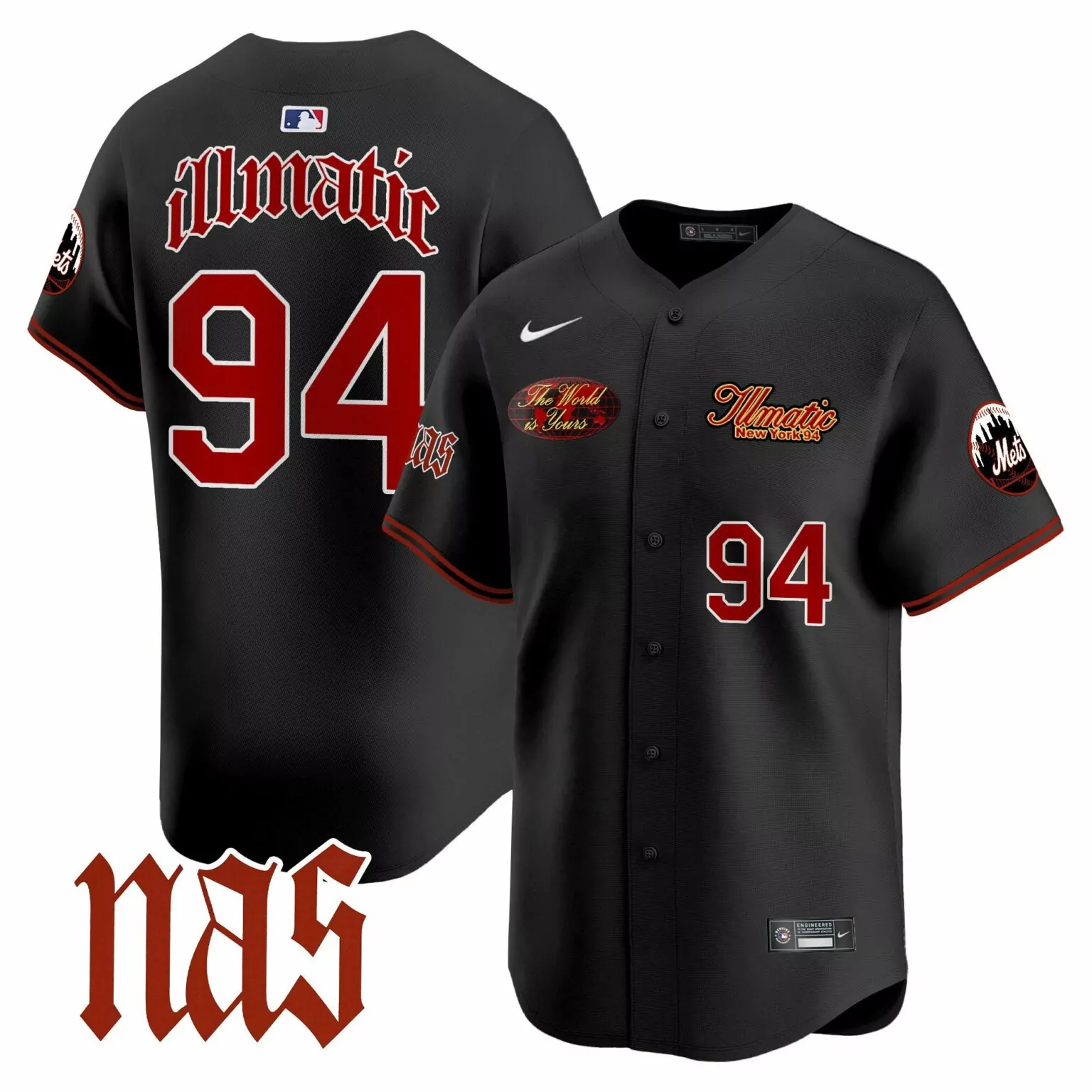 Customizable Black illmatic 1994 new york mets nas illmatic jersey v2 all stitched 1814