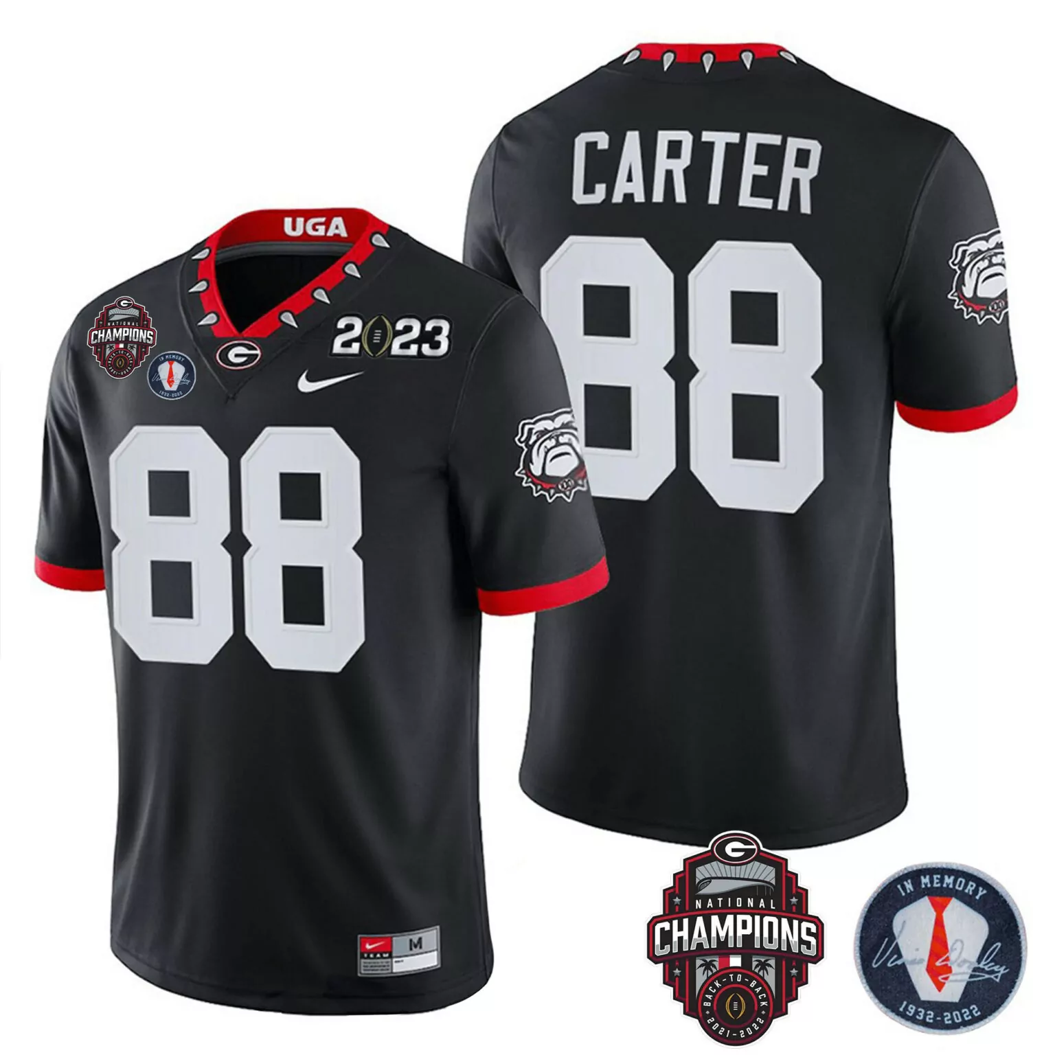 Custom Black jalen carter georgia bulldogs 2023 champions vince dooley patch jersey all stitched 9869