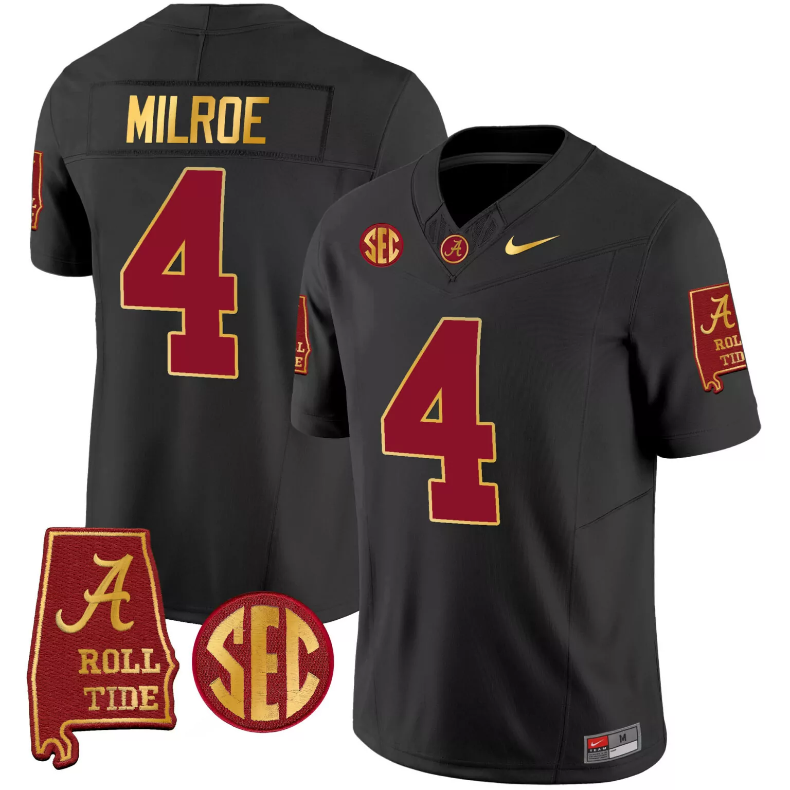 Customizable Black jalen milroe alabama crimson tide gold trim jersey v2 alabama map all stitched 1789