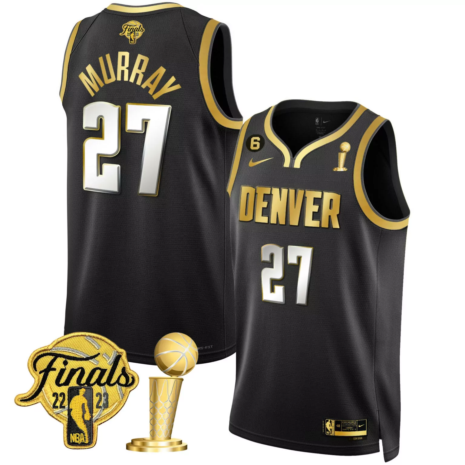 Personalized Black jamal murray denver nuggets 2023 finals champions patch jersey all stitched 7834
