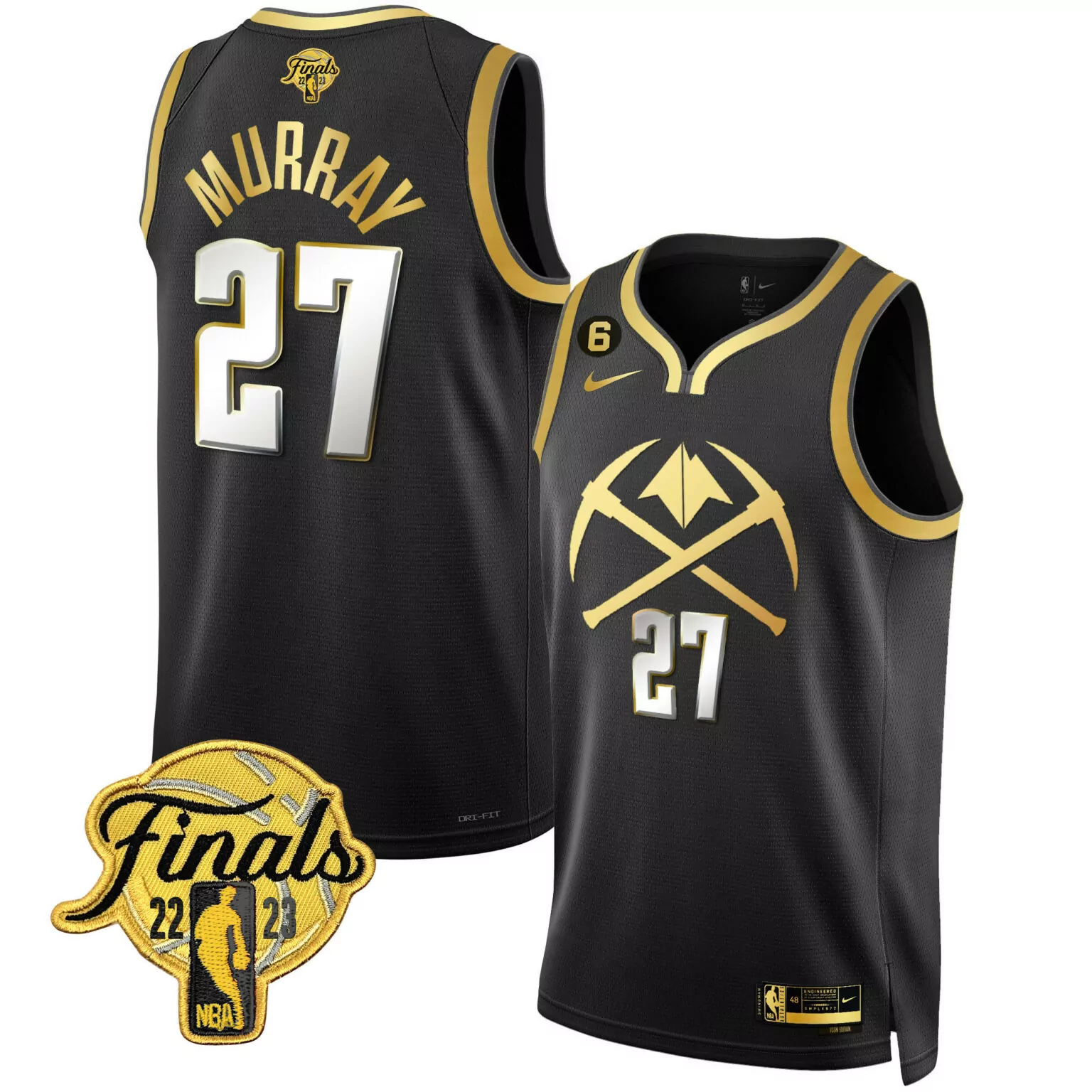 Custom Black jamal murray denver nuggets 2023 finals patch gold special jersey v2 all stitched 1809