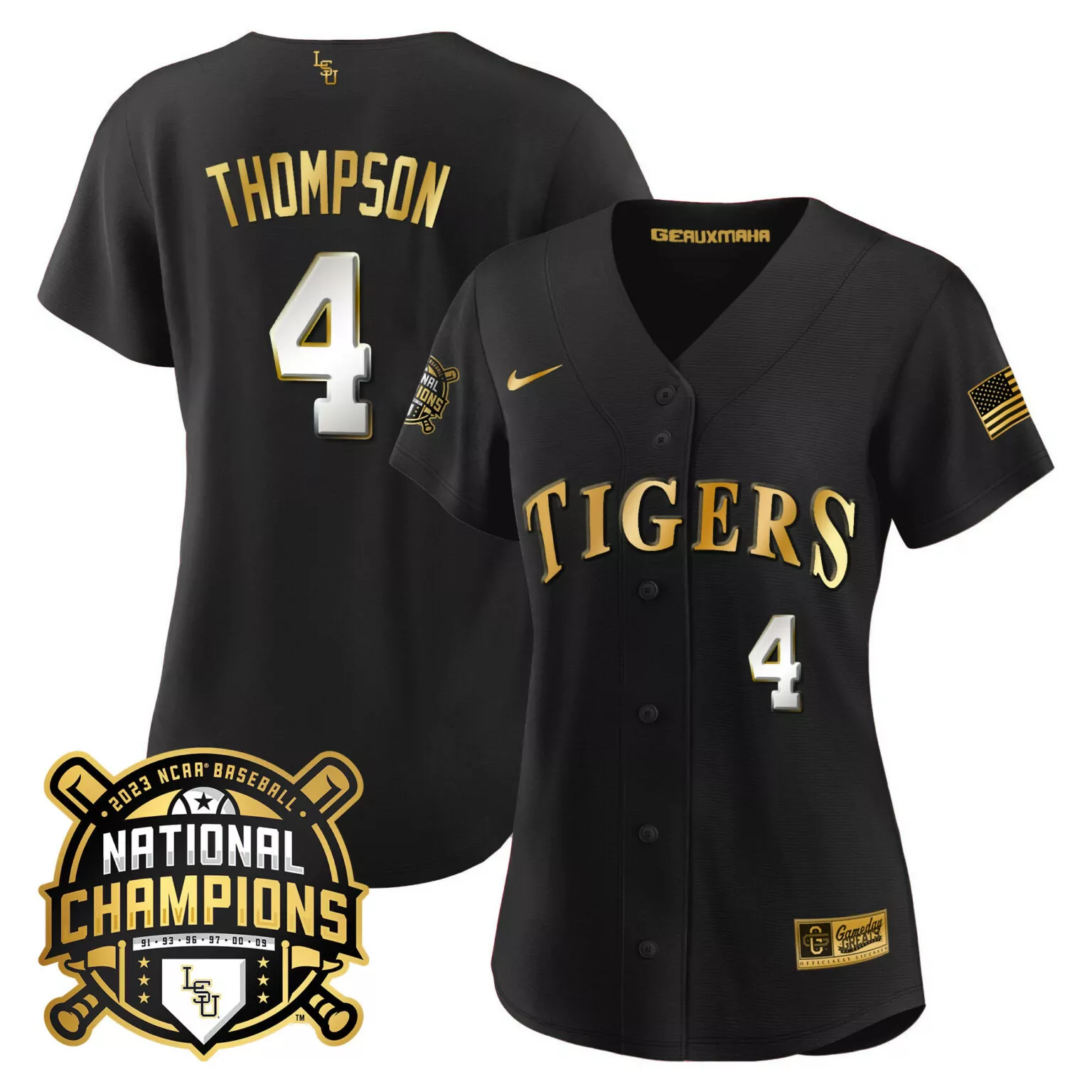 Customizable Black jordan thompson lsu tigers 2023 national champions gold cool jersey all stitched 3045