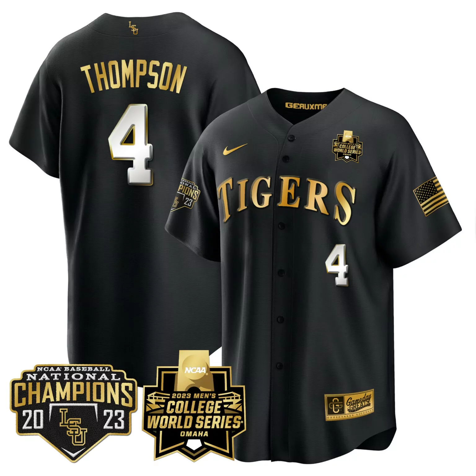 Personalized Black jordan thompson lsu tigers 2023 national champions gold cool jersey v4 all stitched 5011