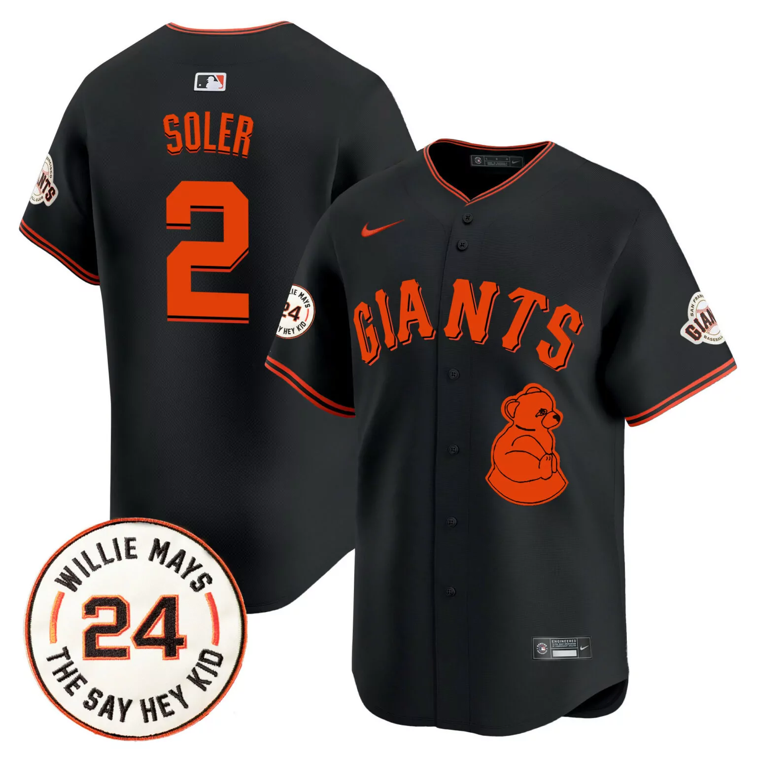 Personalized Black jorge soler san francisco giants 2024 willie mays patch jersey v4 all stitched 4422