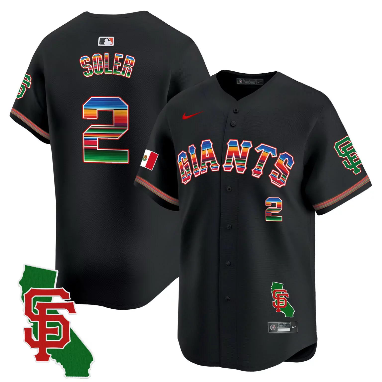 Custom Black jorge soler san francisco giants mexico california patch jersey all stitched 3122