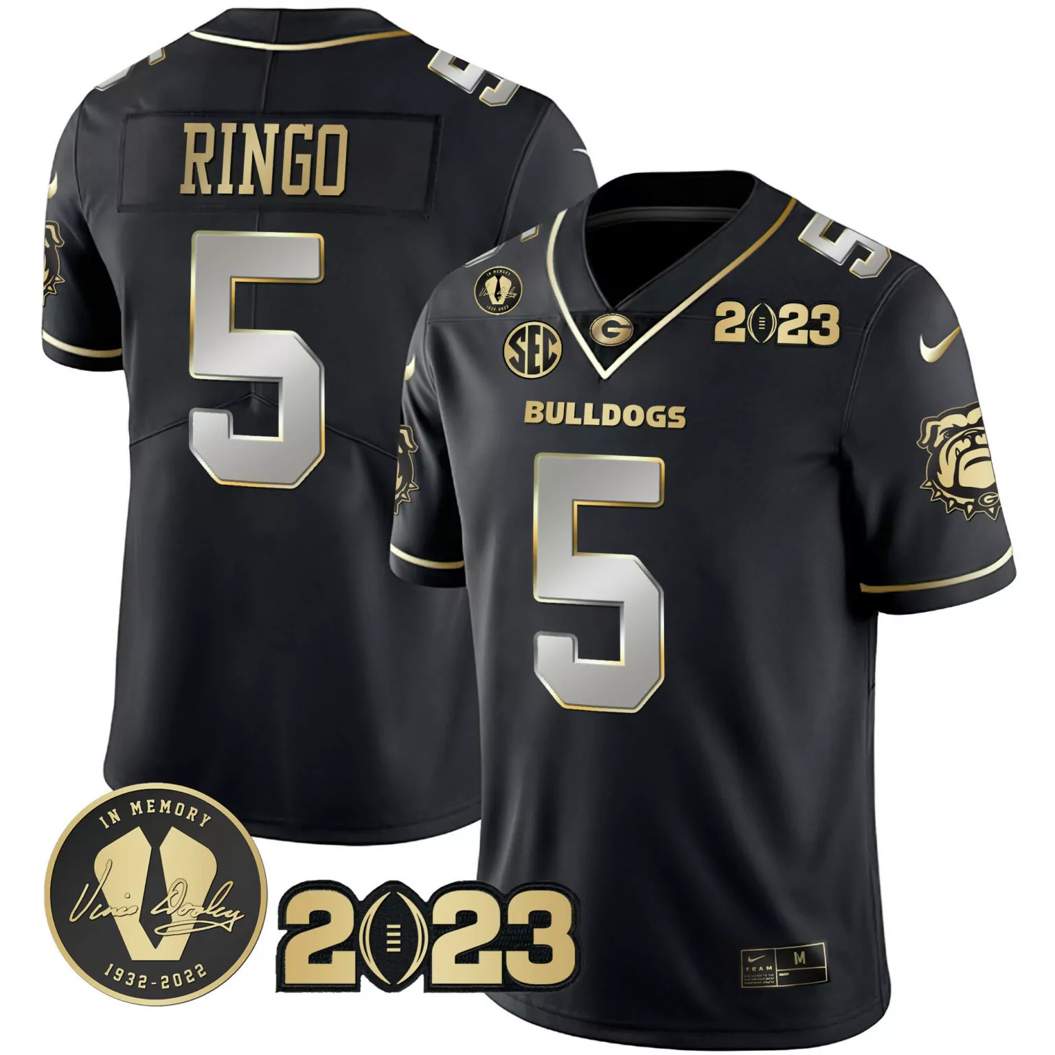 Personalized Black kelee ringo georgia bulldogs 2023 champions gold jersey all stitched 2990