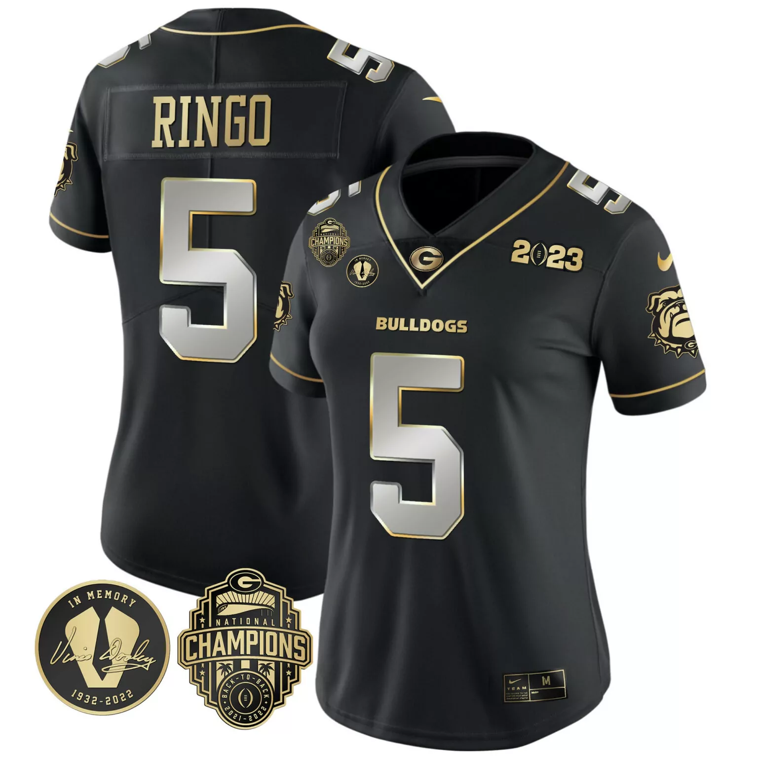 Custom Black kelee ringo georgia bulldogs 2023 vince dooley patch alternate gold jersey all stitched 6482