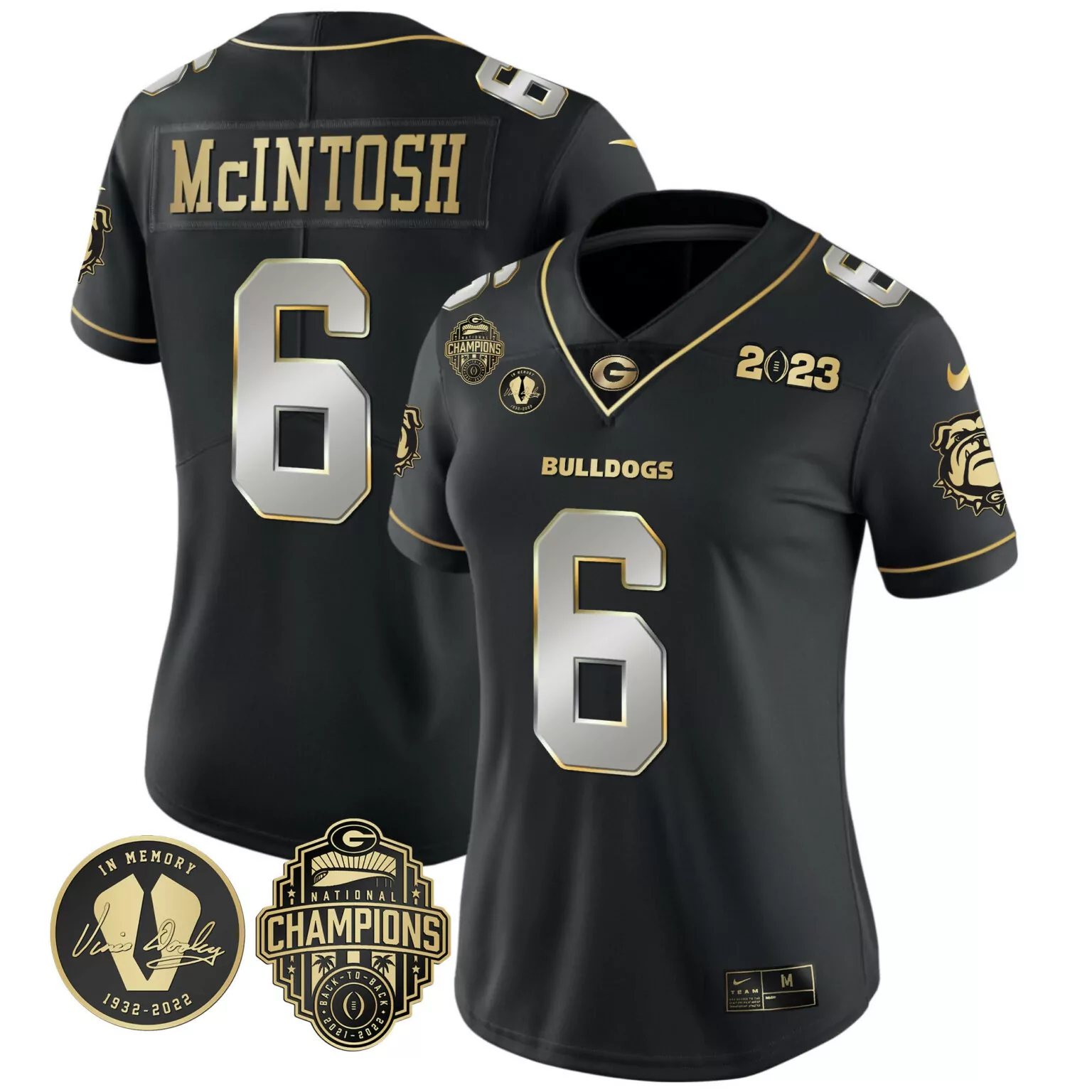 Customizable Black kenny mcintosh georgia bulldogs 2023 vince dooley patch alternate gold jersey all stitched 6034