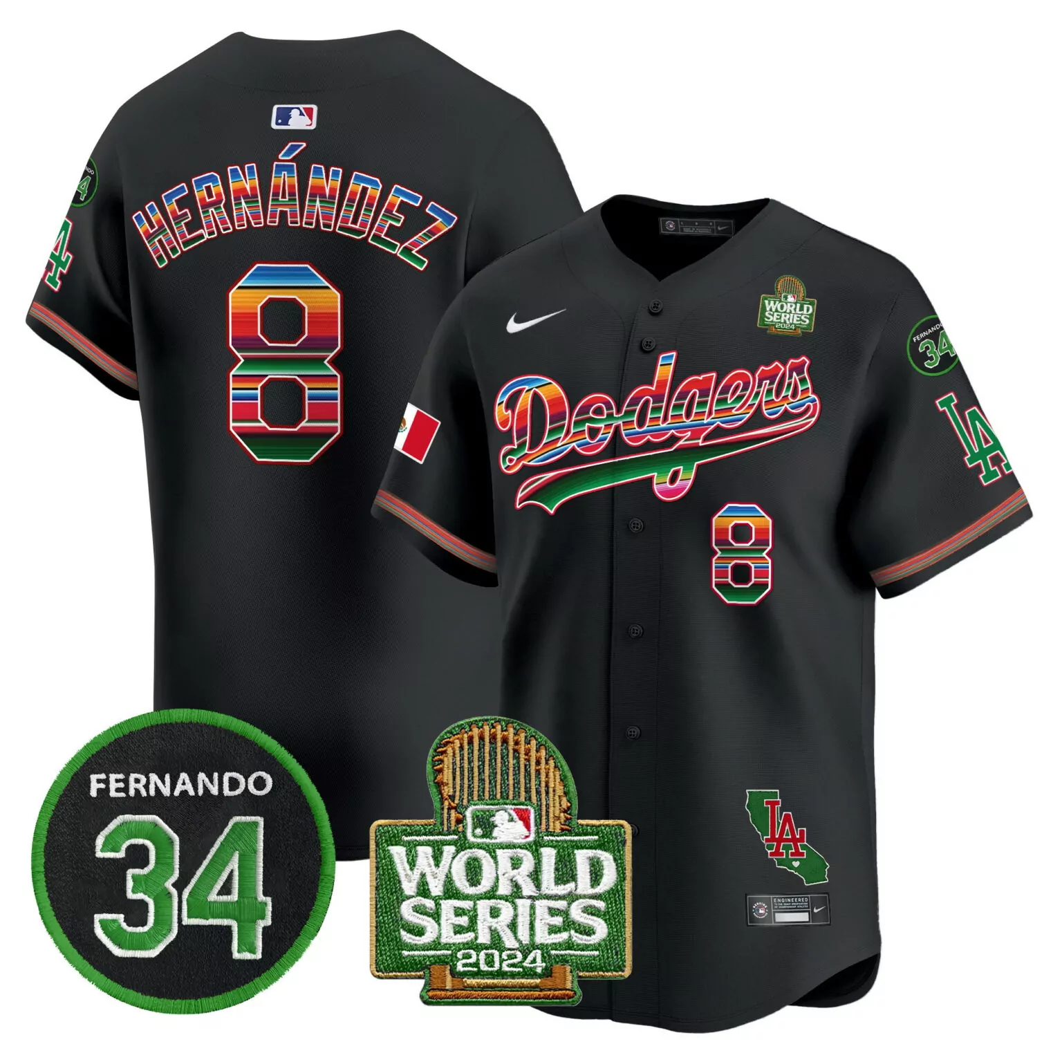 Custom Black kike hernandez los angeles dodgers memorial 2024 world series patch jersey v2 all stitched 4370