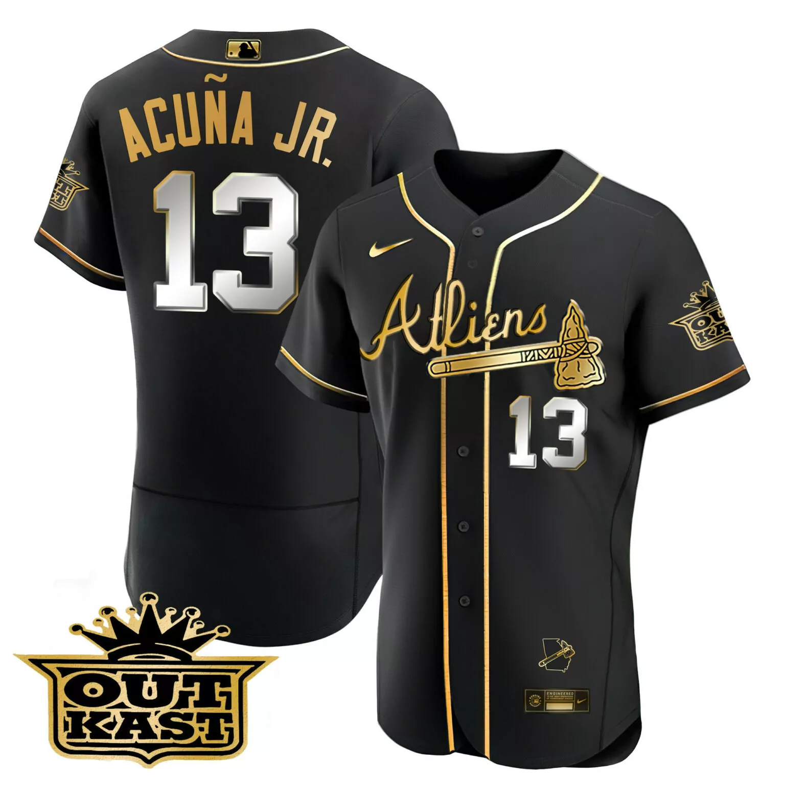 Custom Black limited ronald acuna jr atlanta braves atliens jersey v2 all stitched 1203