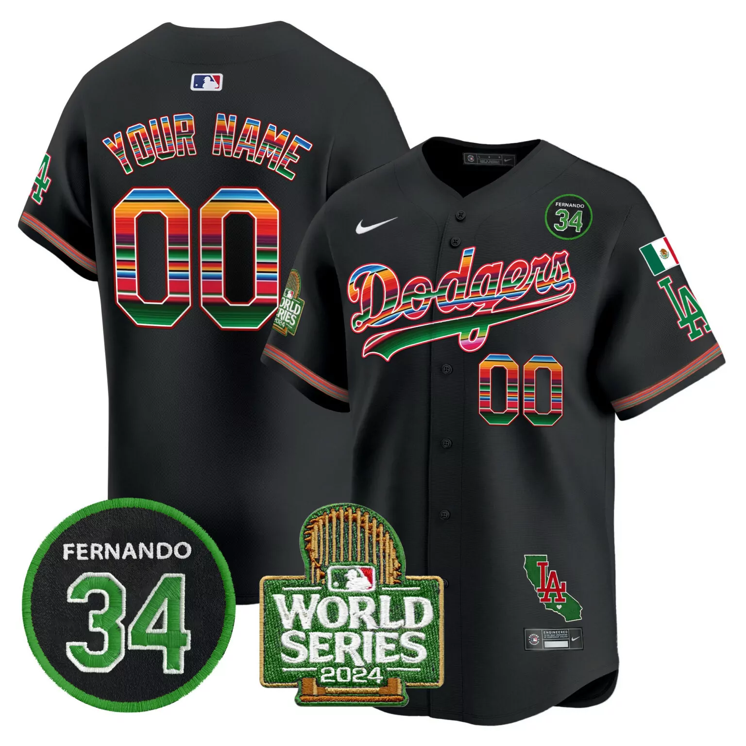 Customizable Black los angeles dodgers memorial 2024 world series patch vapor custom jersey all stitched 9797