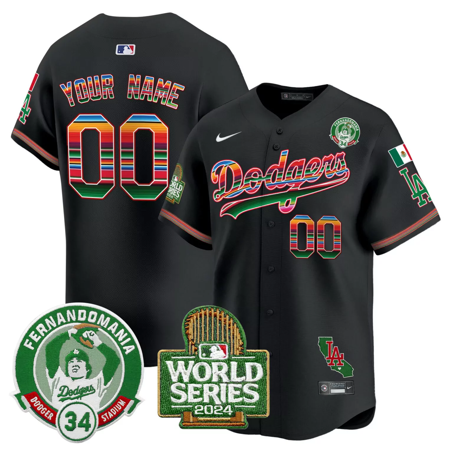 Custom Black los angeles dodgers mexico valenzuela 2024 world series patch vapor custom jersey all stitched 4237