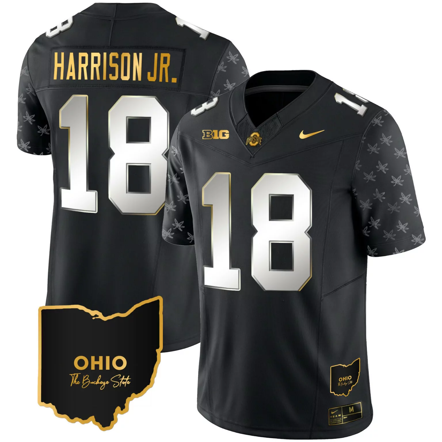 Customizable Black marvin harrison jr ohio state buckeyes 2023 alternate gold jersey stitched 9630