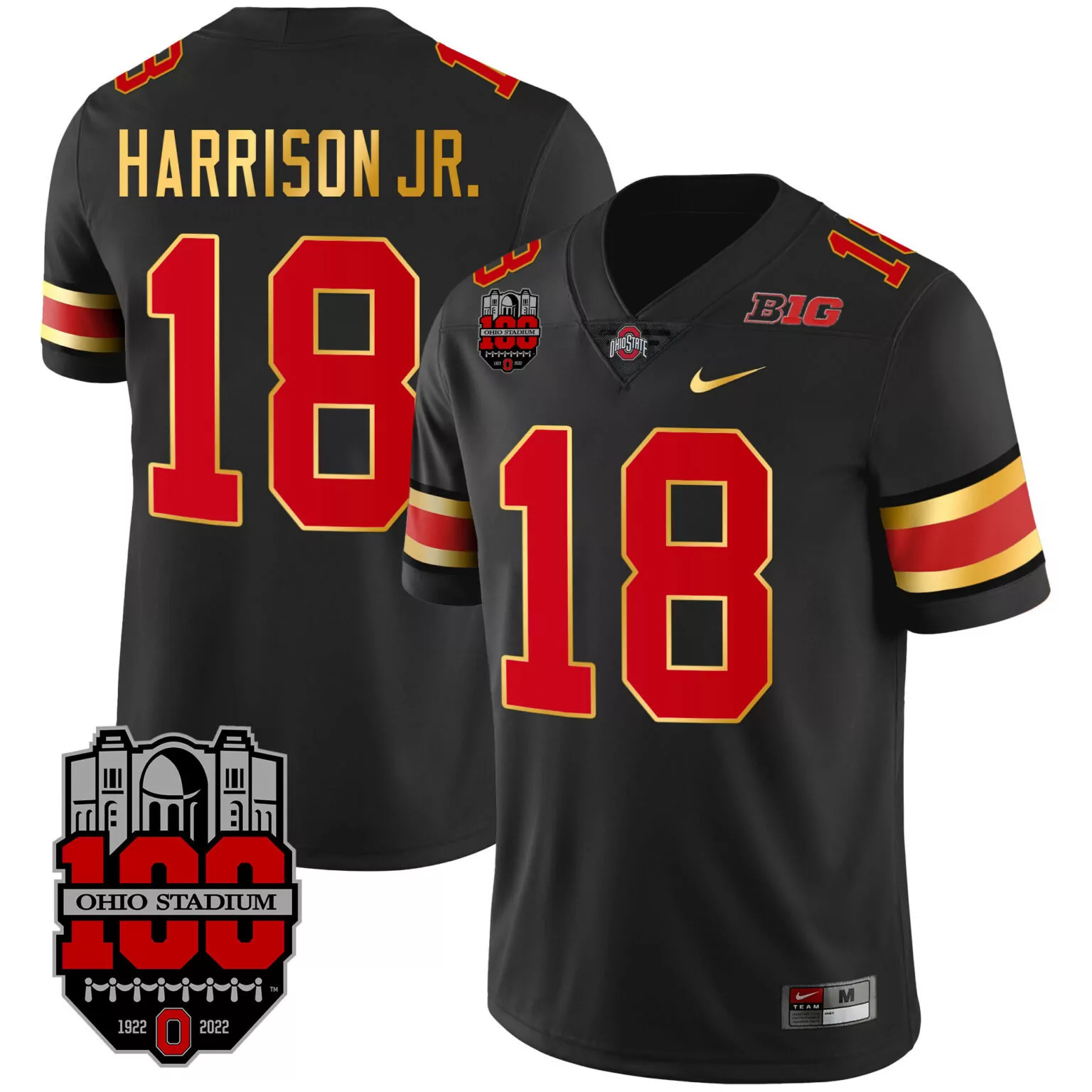 Customizable Black marvin harrison jr ohio state buckeyes gold trim jersey all stitched 2711