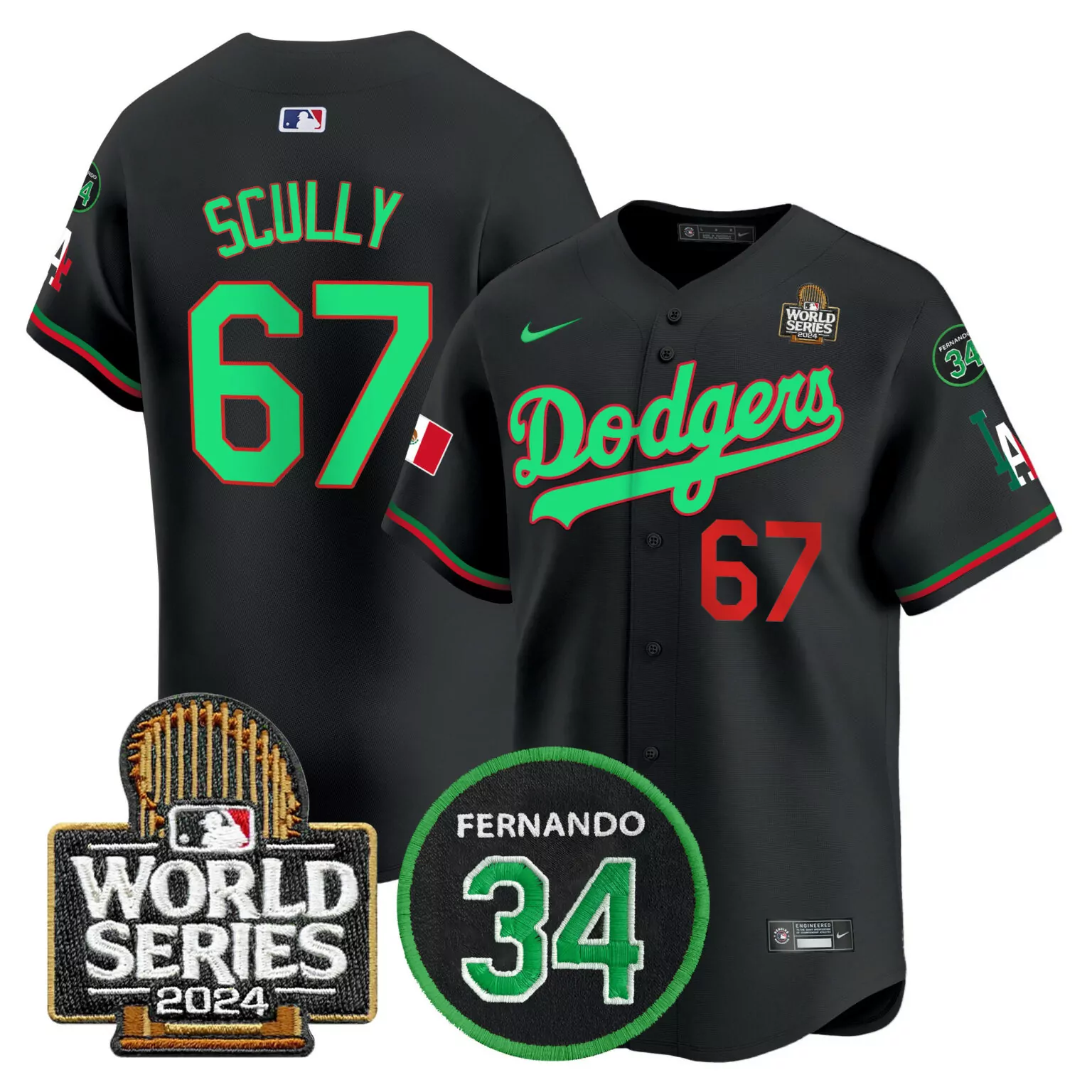 Customizable Black mexico vin scully los angeles dodgers memorial 2024 world series patch jersey v3 all stitched 9765