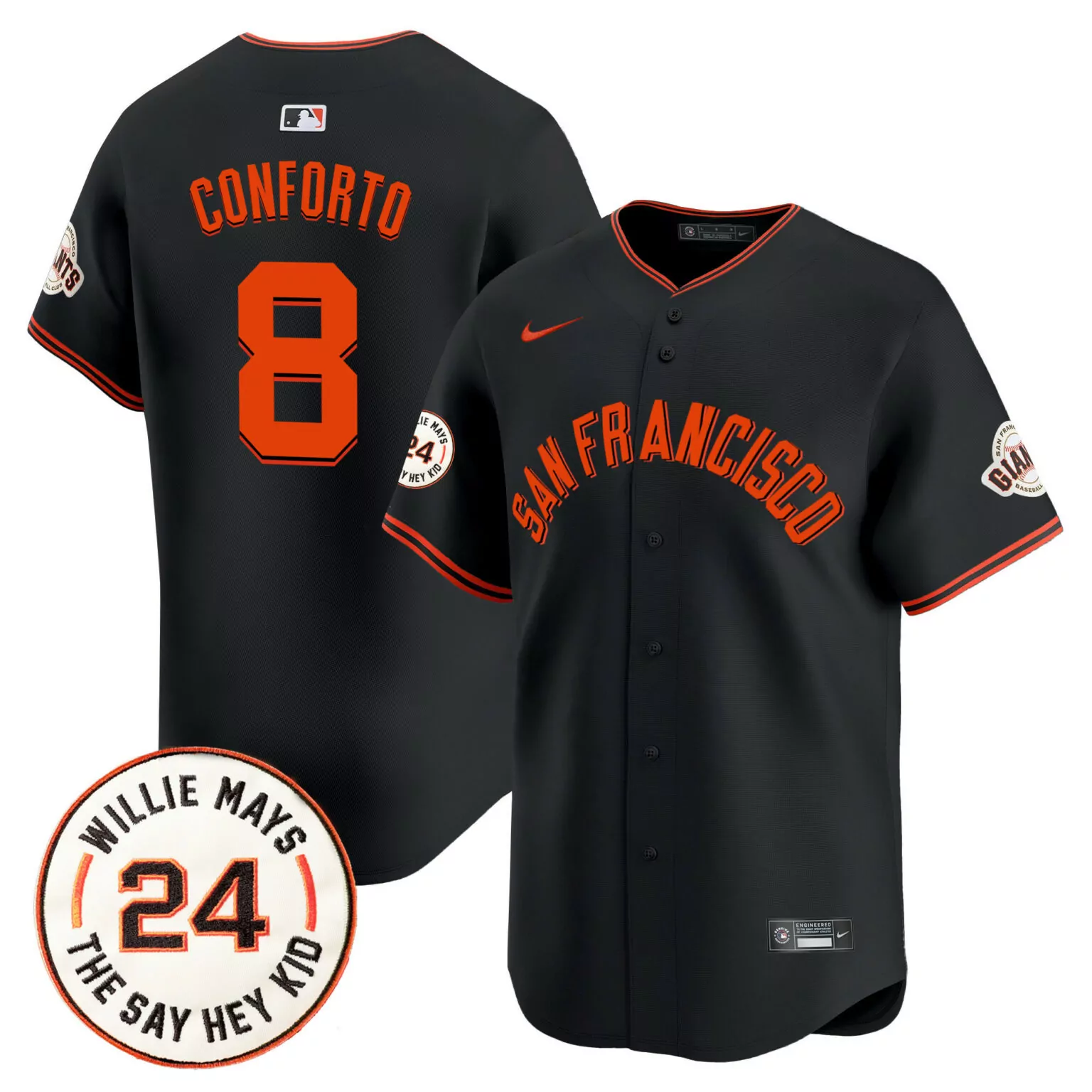 Personalized Black michael conforto san francisco giants 2024 willie mays patch jersey v5 all stitched 9359