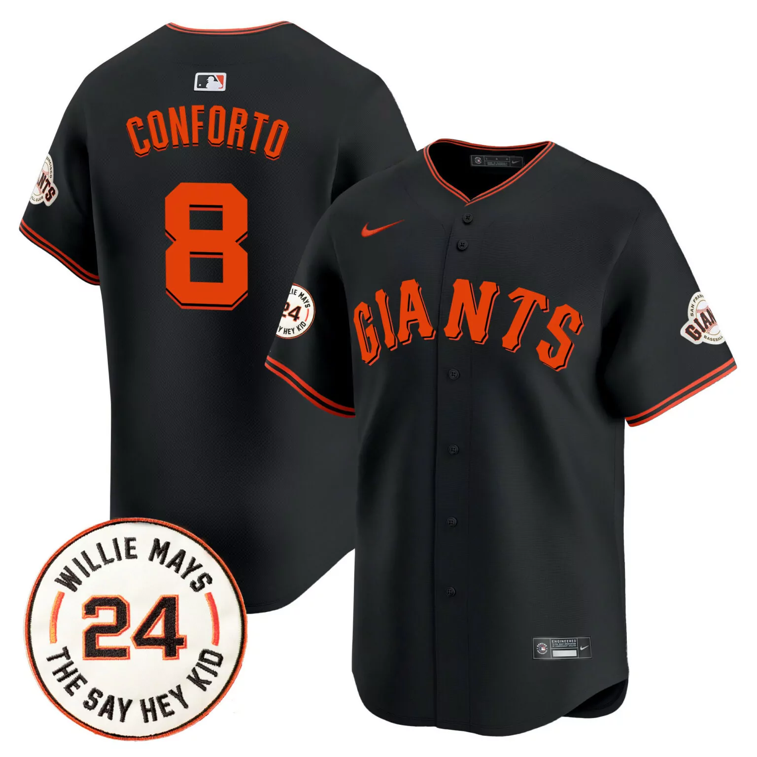 Personalized Black michael conforto san francisco giants 2024 willie mays patch jersey v5 all stitched 9359