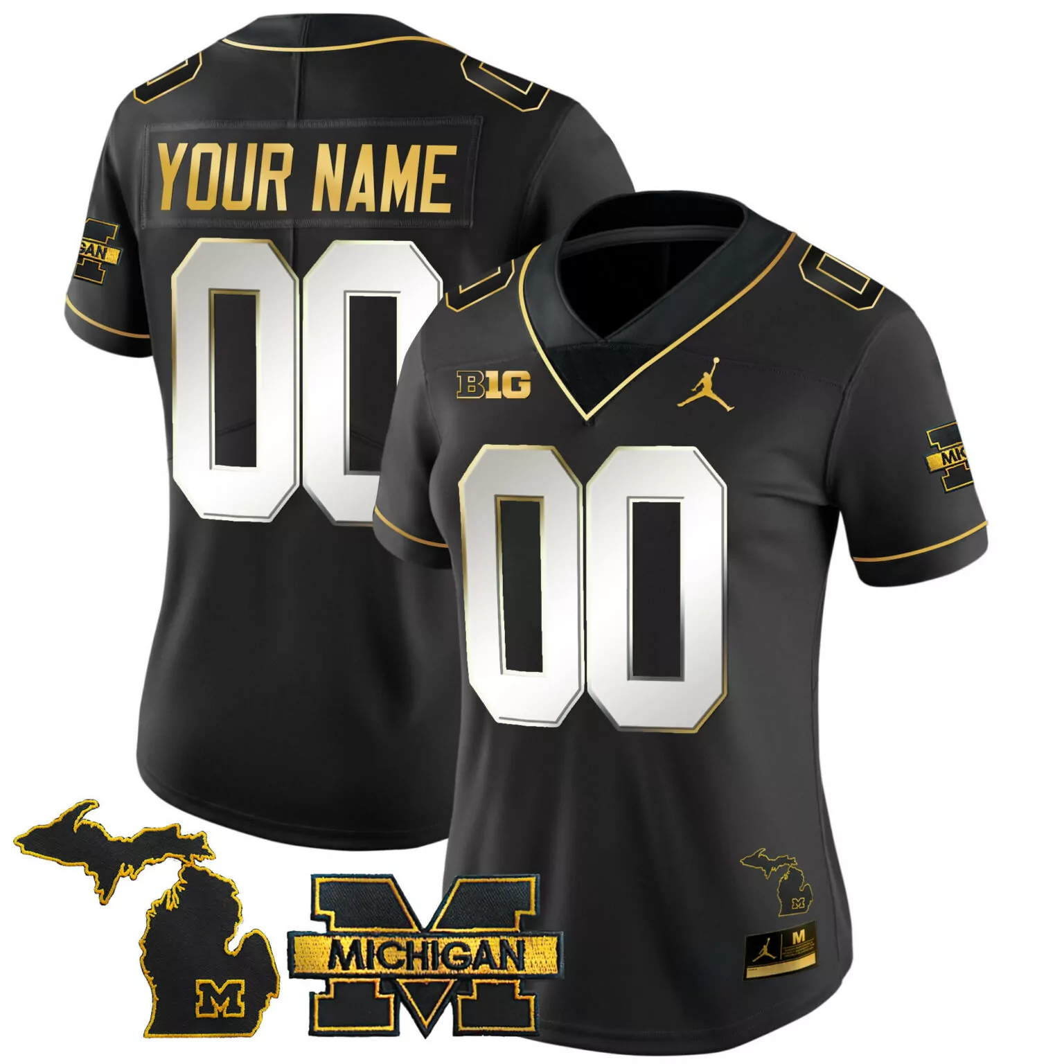 Custom Black michigan wolverines 2024 vapor gold custom jersey all stitched 4640