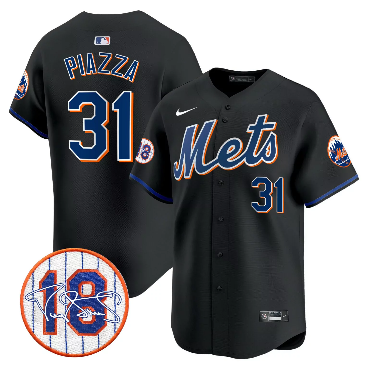 Custom Black mike piazza new york mets darryl strawberry patch jersey all stitched 9349