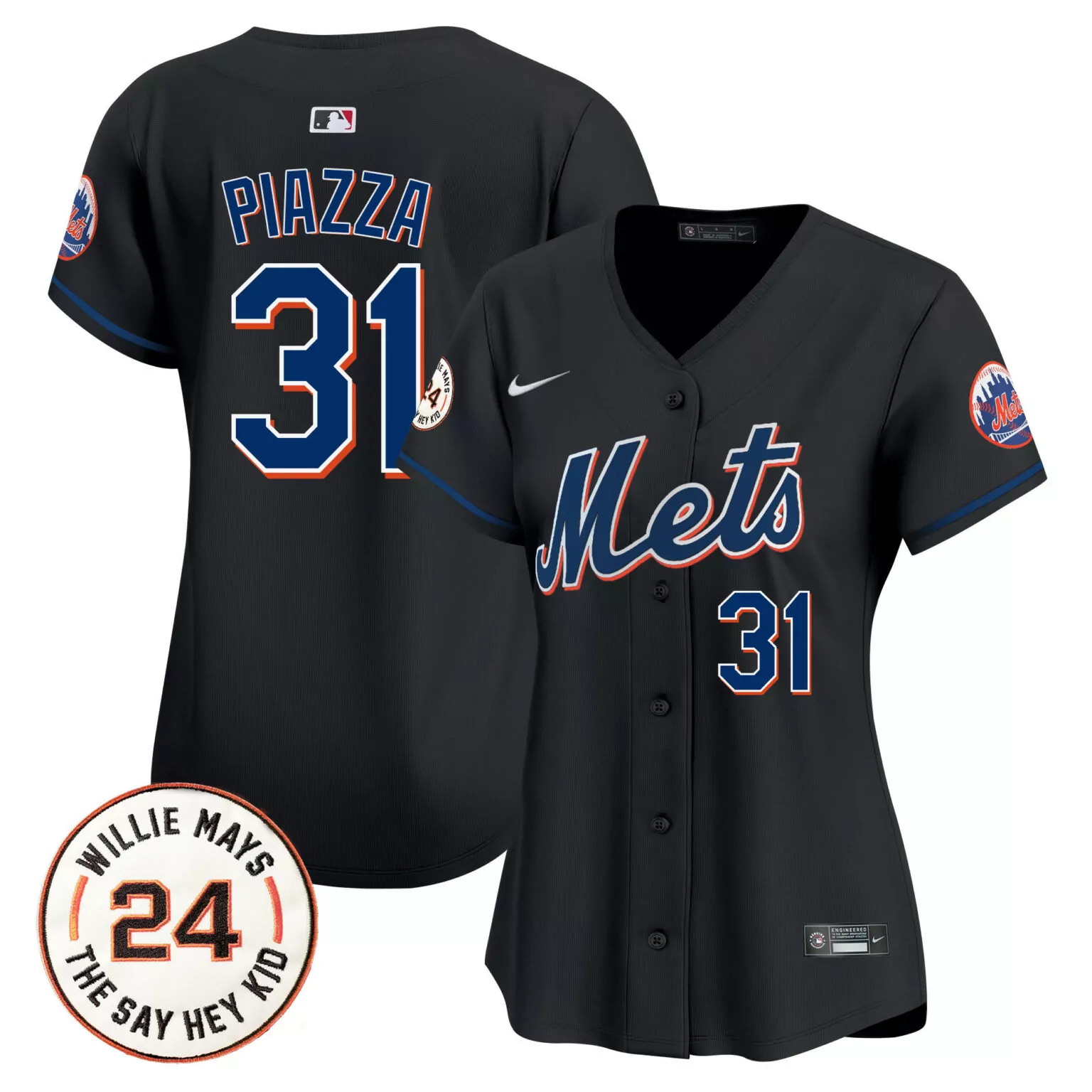 Custom Black mike piazza new york mets willie mays patch jersey all stitched 4401