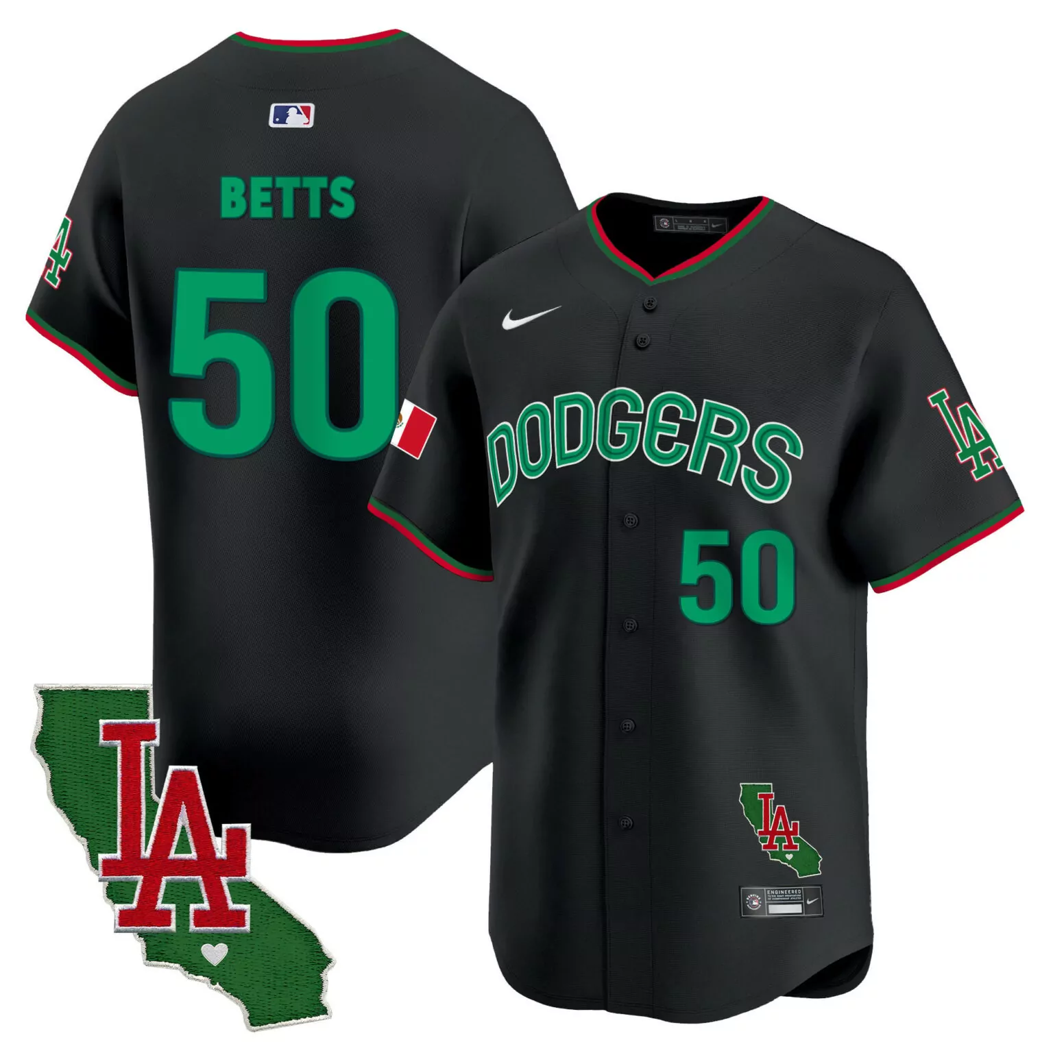 Custom Black mookie betts los angeles dodgers mexico california patch jersey v3 all stitched 2241