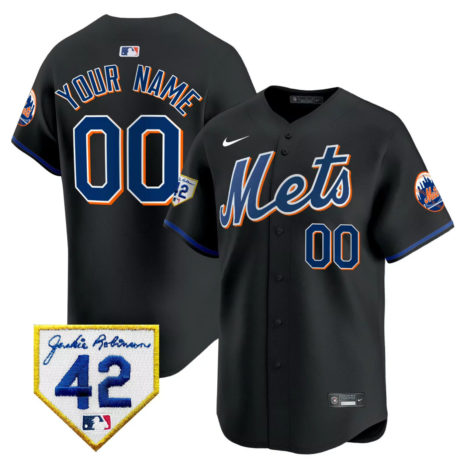 Custom Black new york mets 2024 jackie robinson patch vapor custom jersey all stitched 7010