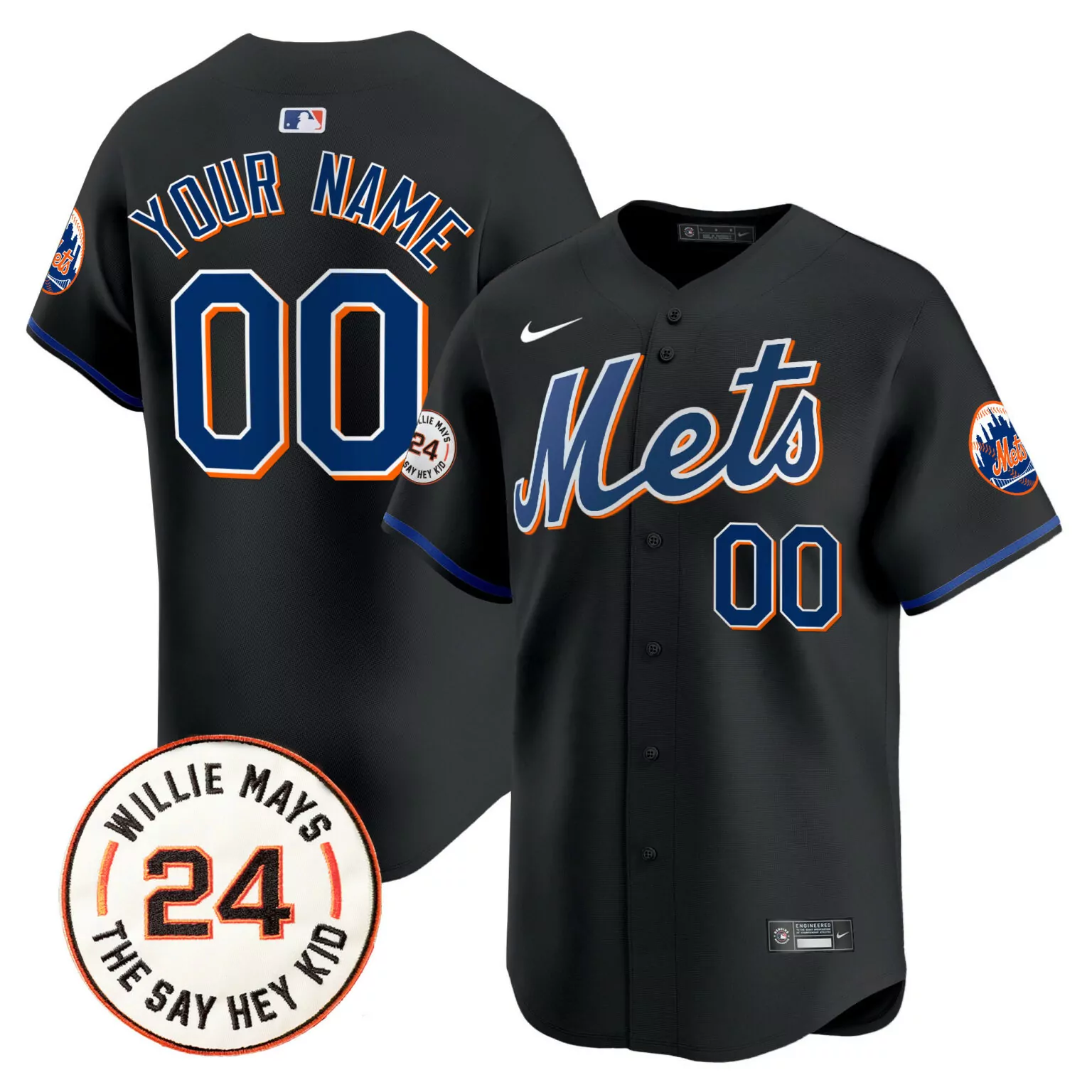 Personalized Black new york mets willie mays patch vapor custom jersey all stitched 3466