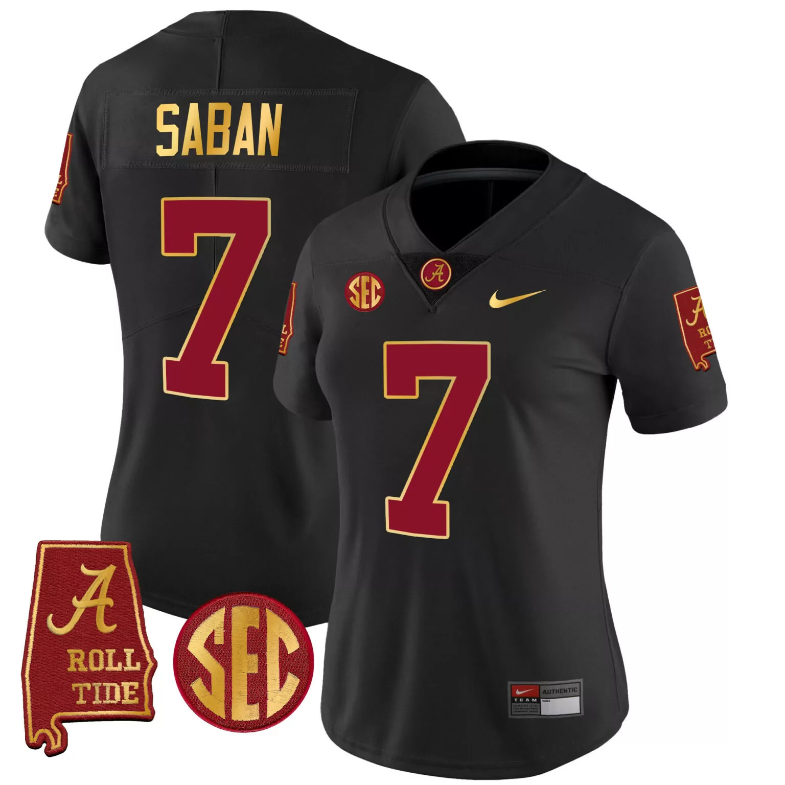 Personalized Black nick saban alabama crimson tide 7 champions gold trim jersey all stitched 8531