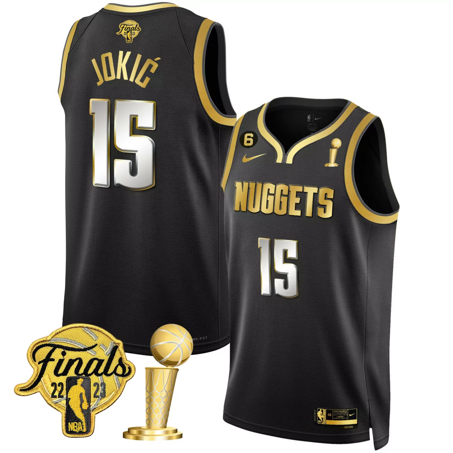 Customizable Black nikola jokic denver nuggets 2023 finals champions patch gold jersey all stitched 5500
